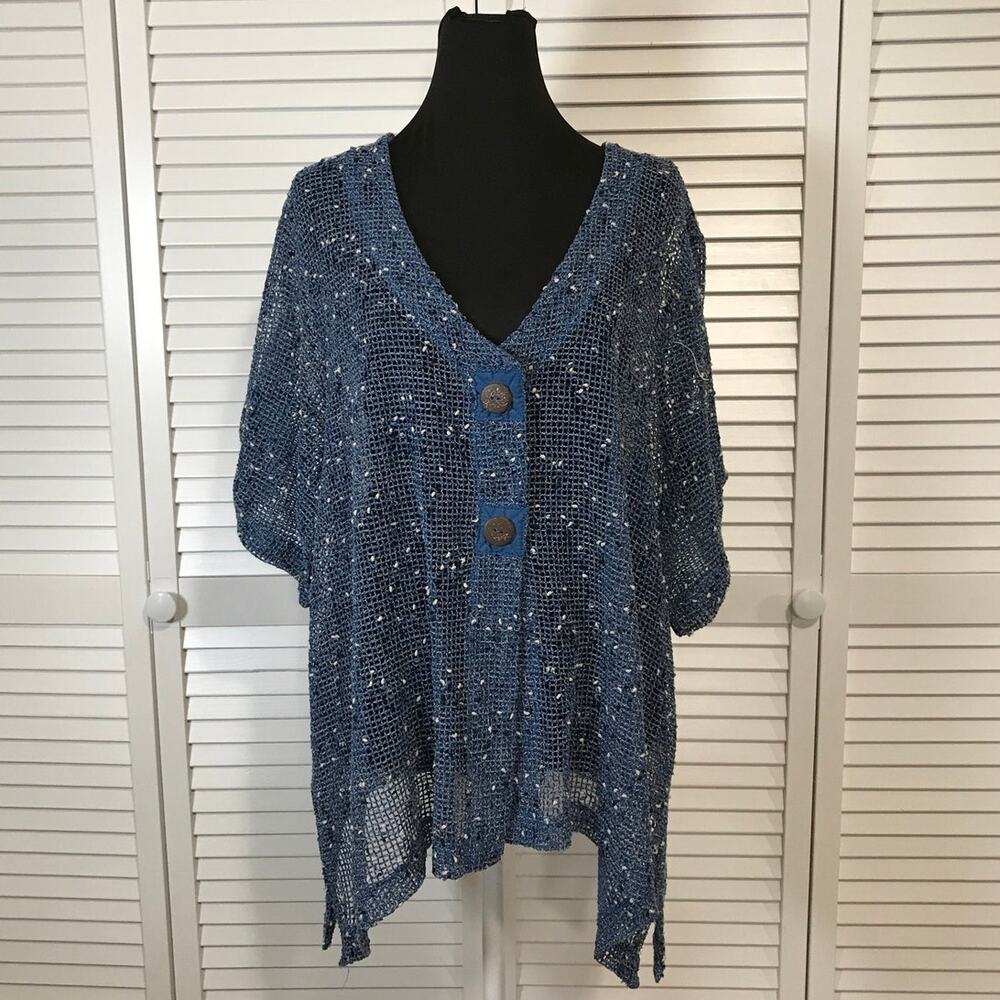 NWOT Blair Boho Navy Blue Fishnet Mesh Flowy Oversized Tunic Blouse XL